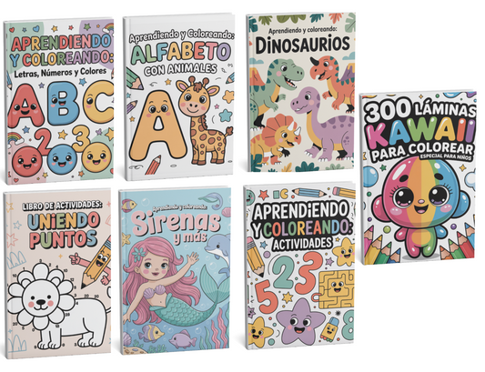 ⭐ Kit Creativo Infantil – 7 Libros para Aprender, Colorear y Jugar (600+ Páginas)